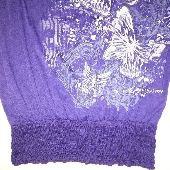 ☆NWT☆Gorgeous Plus Size Mi Manchi Royal Purple Silver Metallic Butterfly Blouse☆ - Picture 7 of 15